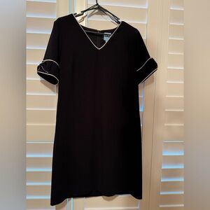 CeCe Black With White piping Trim Bow Short Sleeve Slip Dress Size Small